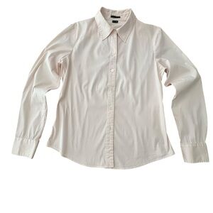 Theory Larissa Shirt Womens L Pink Striped Stretch Button Front Long Sleeve